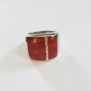 Silpada Sterling Silver & Coral Stone Ring sz 8.5